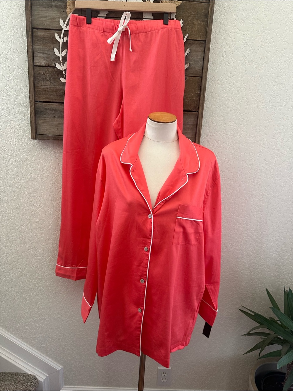 Natori Women's Coral Button-Front Pajama Set 100% cotton XL NWT